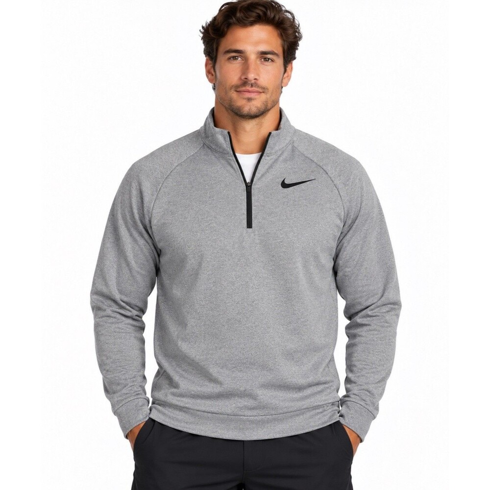 Nike Dri-FIT Men’s Medium Gray Heather 1/4 Zip Pullover Long Sleeve Swoosh